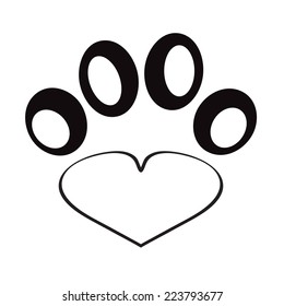 Vector silhouette dog paw shaped like hearts.