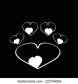 Vector silhouette dog paw shaped like hearts.