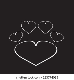 Vector silhouette dog paw shaped like hearts.