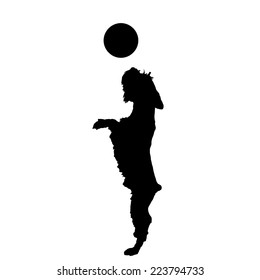 Vector silhouette of a dog playing with a balloon.