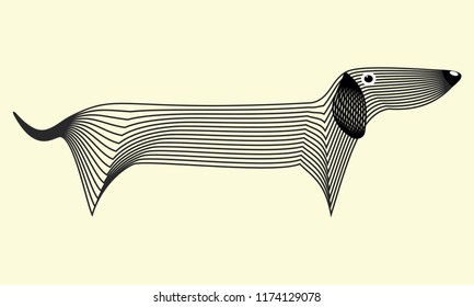 Vector silhouette of a dog from a set of black stripes. Dachshun