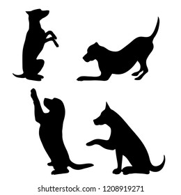 Vector silhouette of dog set on white background.