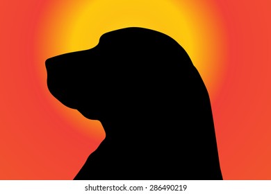 Vector silhouette of a dog at sunset.