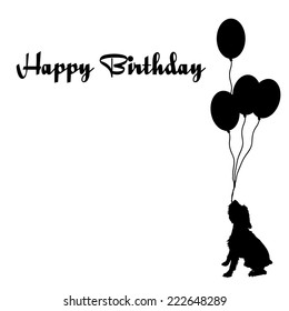 Vector silhouette of the dog with the words happy birthday.