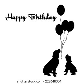 Vector silhouette of the dog with the words happy birthday.