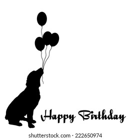 Vector silhouette of the dog with the words happy birthday.