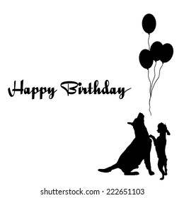 Vector silhouette of the dog with the words happy birthday.