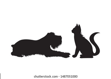 Vector silhouette of dogs on white background. Symbol of animal, pet, group, friends.