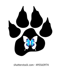 Vector silhouette of dog's paw on white background.