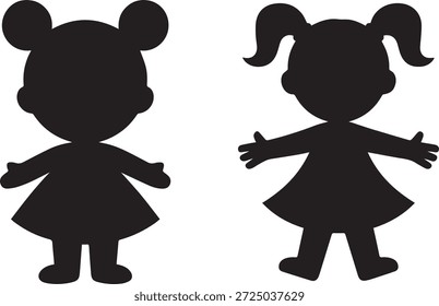Vector silhouette of a doll in black. Simple toy figure isolated on white background. Perfect for kids, childhood, play, nursery, and design projects.