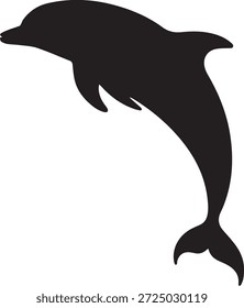 Vector silueta de un delfín en negro. Forma marina simple del mamífero aislada en el fondo blanco. Perfecto para el océano, la vida marina, la vida silvestre, acuática y proyectos de diseño.