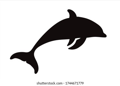Vector silhouette of dolphin on white background. Symbol of ocean animal.