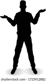 Vector Silhouette Of A Doubting Man. Decision Maker Person.