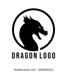 Vector silhouette dragon head logo design template in a circle