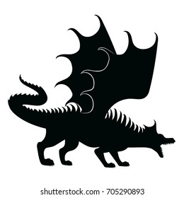 Vector silhouette of dragon with open mouth.Angry dragon in a threatening pose
