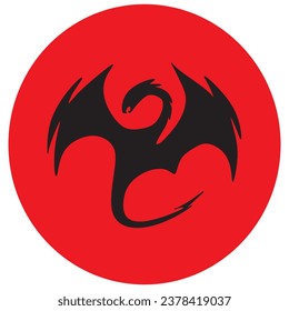 Vector silhouette of dragon symbol . line art.