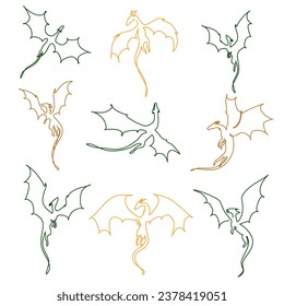 Vector silhouette of dragon symbol . line art.