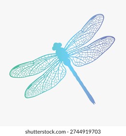 Vector silhouette of a dragonfly featuring a soft pastel gradient from teal to violet. Perfect for beauty branding, wedding invitations, summer garden themes, stationery, or jewelry design.