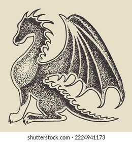 Vektor Silhouette Zeichnung des Drachen. Vorlage für Design. Tiersammlung für Kunstwerke.