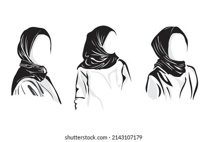 Vector Silhouette Drawing of Muslim Woman with Hijab 