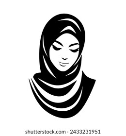 Vector Silhouette Drawing of Muslim Woman wearing Hijab.