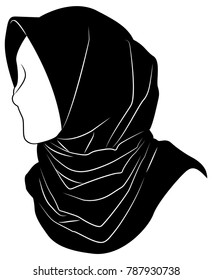 Vector Silhouette Drawing of Muslim Woman with Hijab ,Arab Woman . For Logo Template Icon Hijab Store Muslim Store etc.