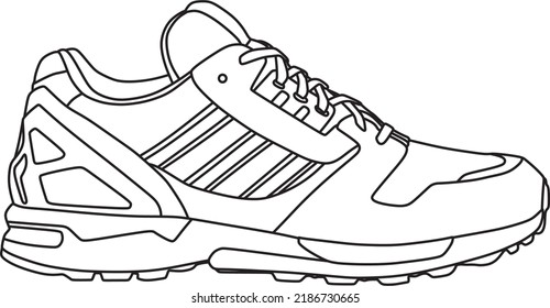 Vector silhouette of a drawn sneaker. Linear drawing of sports shoes