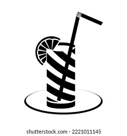 vector silhouette of a drink glass with a straw and orange slice decoration
