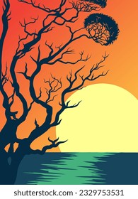vector silhouette dry tree illustration design