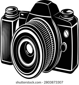 Vector Silhouette of A DSL Camera on a white background.