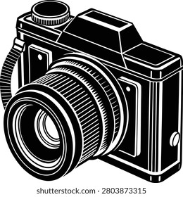 Vector Silhouette of A DSL Camera on white.