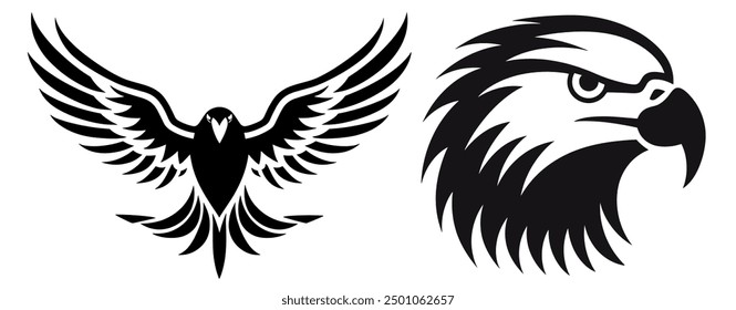 Vector silhouette of an eagle, illustration of a bird in flat black color style