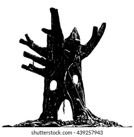 Vector silhouette of an eerie Halloween tree.
