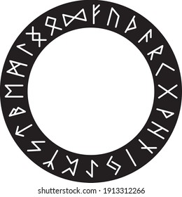vector silhouette Elder Futhark runic circle, celtic alphabet letters wheel