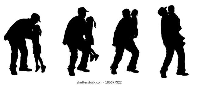 Vector silhouette of an elderly man with a child.