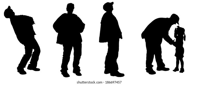 Vector silhouette of an elderly man with a child.