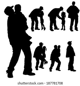 Vector silhouette of an elderly man with a child.
