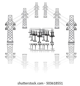 Vector silhouette of electric transformer substation.