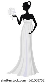Vector silhouette of elegant pregnant bride in long dress