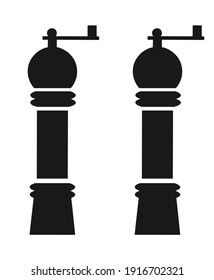 Vector silhouette elements pepper and salt grinder of household items on a white background