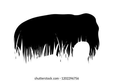 Vector silhouette of elephant in the grass on white background.