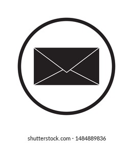 Vector silhouette of envelope on white background. Symbol of post office,cart,delivery,mail. Logo in round frame.
