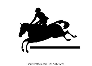 Vector silhouette, equestrian, show jumping, athlete and horse jumping