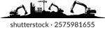 Vector silhouette - excavator on sand hill - building construction industry - construction machine in use - construction project