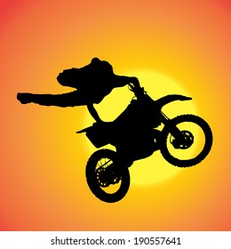 Vector silhouette of extreme jumps on a motorbike.