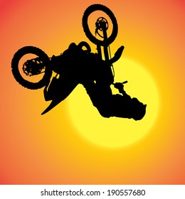 Vector silhouette of extreme jumps on a motorbike.