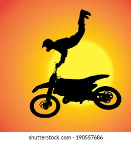 Vector silhouette of extreme jumps on a motorbike.