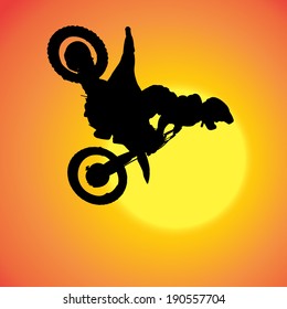 Vector silhouette of extreme jumps on a motorbike.