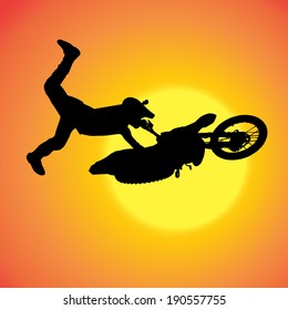 Vector silhouette of extreme jumps on a motorbike.