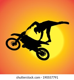 Vector silhouette of extreme jumps on a motorbike.